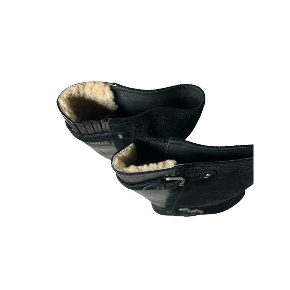 UGG Cyndee Riding Boots Suede and Leather Black, Sherpa Lined, Size 7 - Picture 9 of 10